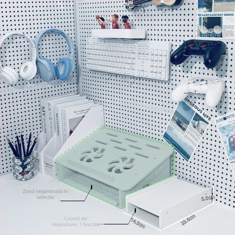 Stand de laptop, design înălțat, din plastic, bază rotativă, organizator de birou