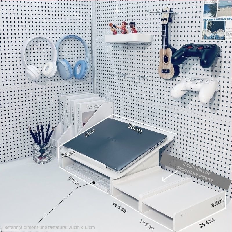 Stand de laptop, design înălțat, din plastic, bază rotativă, organizator de birou