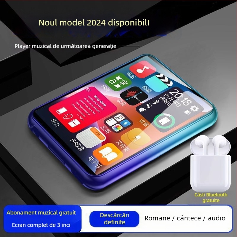 MP4/MP3 Player muzical cu touchscreen și Bluetooth — ultra-subțire, pentru citirea romanelor