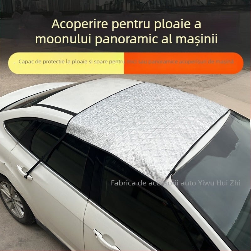 Protecție solară auto pentru panoramă la lunetă cu protecție la ploaie și izolație termică — Material: folie de aluminiu cu bumbac matlasat; Model universal; Montaj acoperit