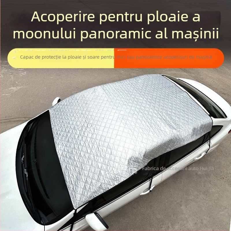Protecție solară auto pentru panoramă la lunetă cu protecție la ploaie și izolație termică — Material: folie de aluminiu cu bumbac matlasat; Model universal; Montaj acoperit