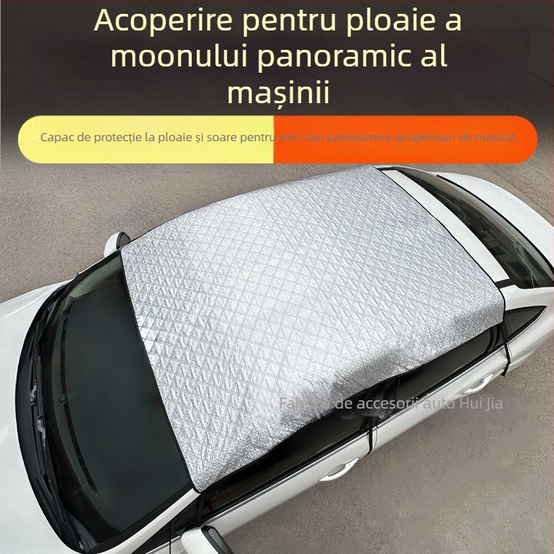 Protecție solară auto pentru panoramă la lunetă cu protecție la ploaie și izolație termică — Material: folie de aluminiu cu bumbac matlasat; Model universal; Montaj acoperit