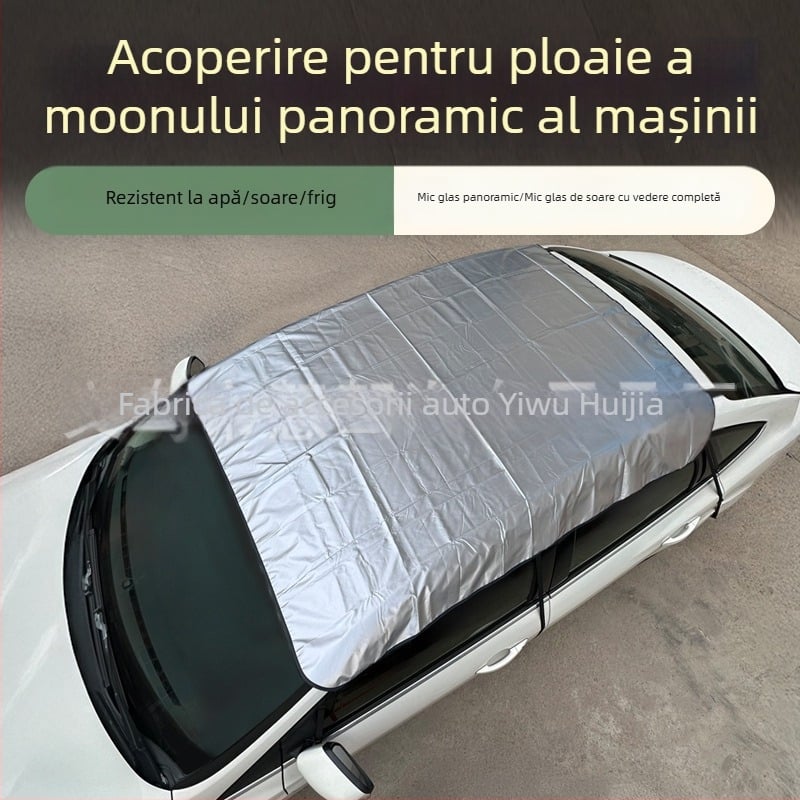 Protecție solară auto pentru panoramă la lunetă cu protecție la ploaie și izolație termică — Material: folie de aluminiu cu bumbac matlasat; Model universal; Montaj acoperit