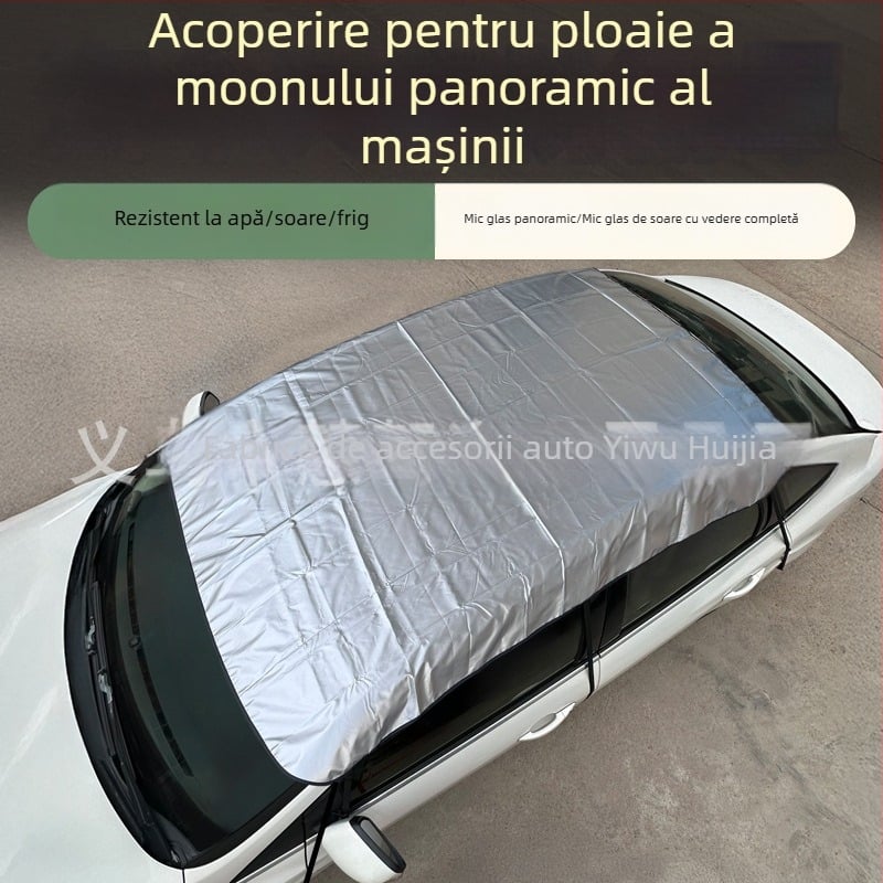Protecție solară auto pentru panoramă la lunetă cu protecție la ploaie și izolație termică — Material: folie de aluminiu cu bumbac matlasat; Model universal; Montaj acoperit