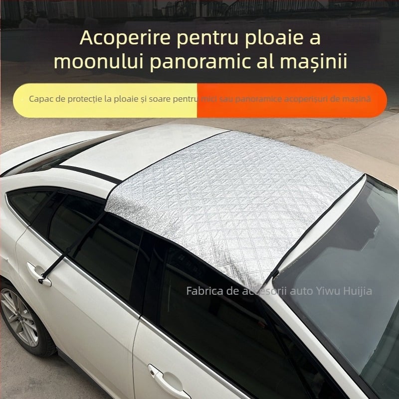 Protecție solară auto pentru panoramă la lunetă cu protecție la ploaie și izolație termică — Material: folie de aluminiu cu bumbac matlasat; Model universal; Montaj acoperit