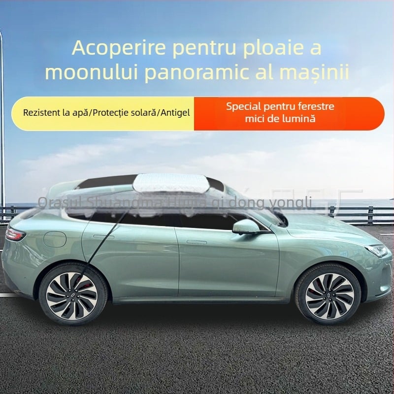 Protecție solară auto pentru panoramă la lunetă cu protecție la ploaie și izolație termică — Material: folie de aluminiu cu bumbac matlasat; Model universal; Montaj acoperit