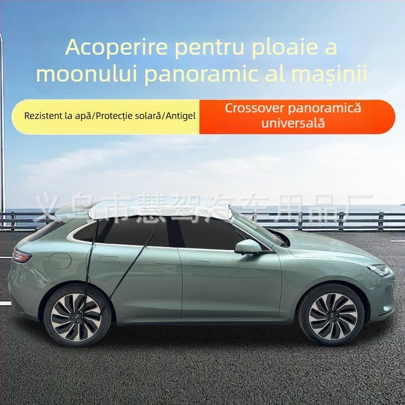 Protecție solară auto pentru panoramă la lunetă cu protecție la ploaie și izolație termică — Material: folie de aluminiu cu bumbac matlasat; Model universal; Montaj acoperit