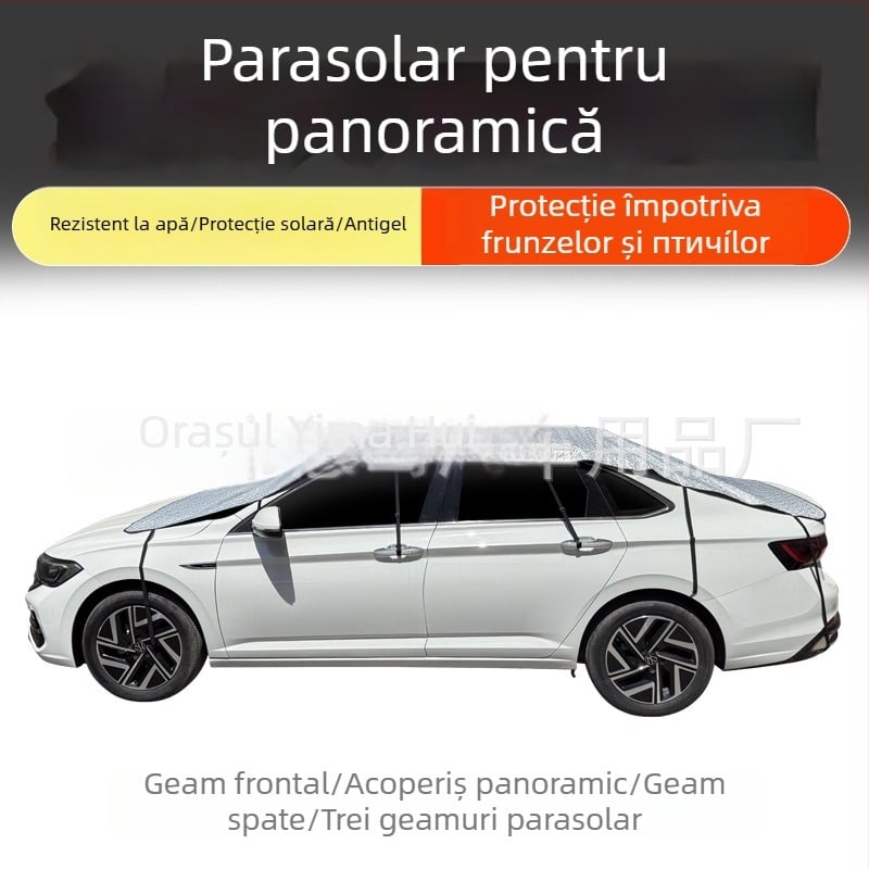 Protecție solară auto pentru panoramă la lunetă cu protecție la ploaie și izolație termică — Material: folie de aluminiu cu bumbac matlasat; Model universal; Montaj acoperit
