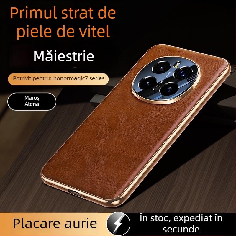 Carcasă din piele naturală pentru Honor Magic7, protecție completă a obiectivului, piele de vită de înaltă calitate, design luxos