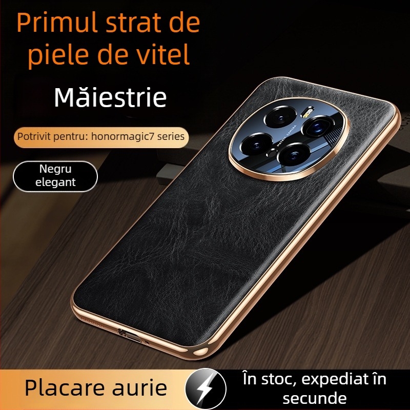 Carcasă din piele naturală pentru Honor Magic7, protecție completă a obiectivului, piele de vită de înaltă calitate, design luxos