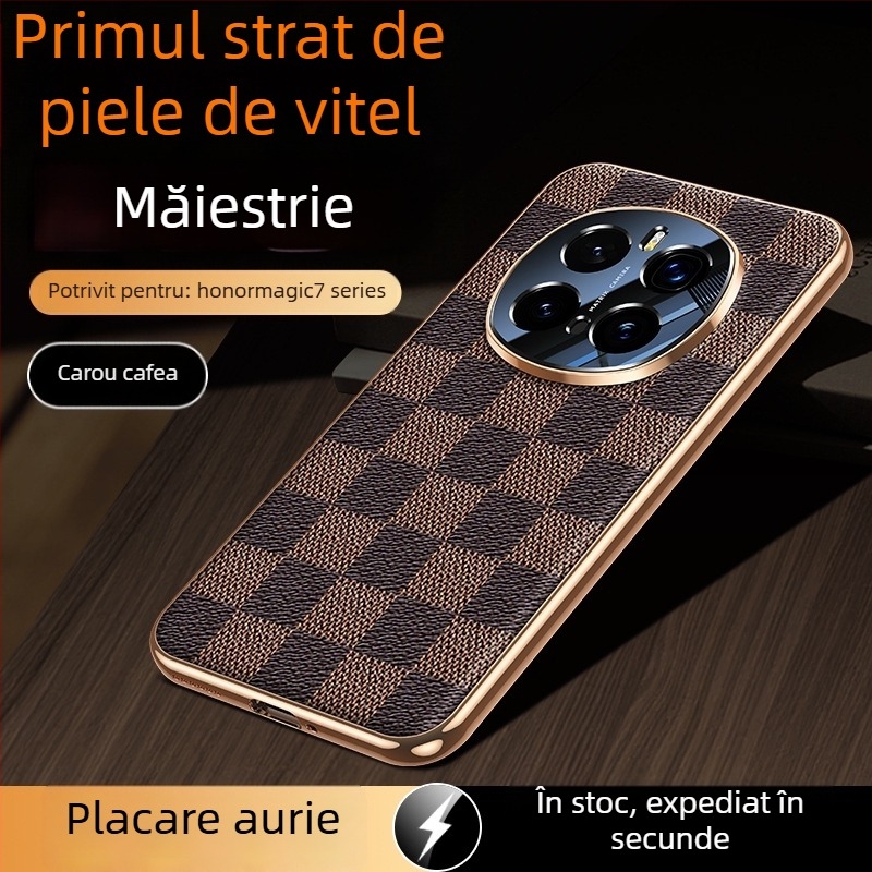 Carcasă din piele naturală pentru Honor Magic7, protecție completă a obiectivului, piele de vită de înaltă calitate, design luxos