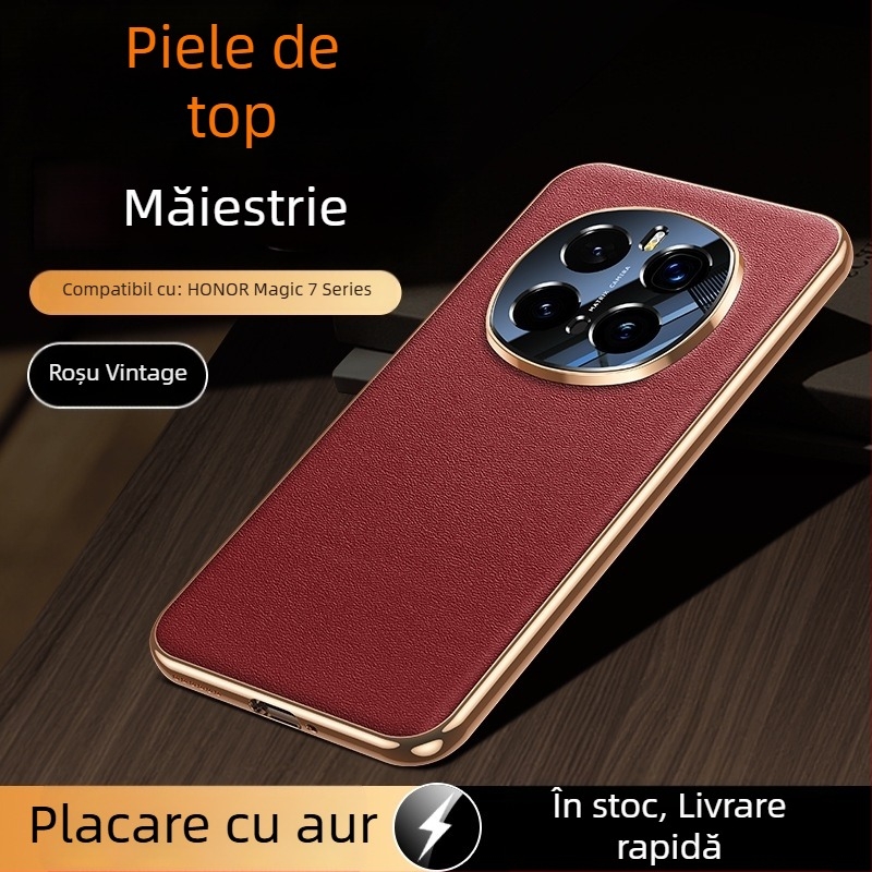 Carcasă din piele naturală pentru Honor Magic7, protecție completă a obiectivului, piele de vită de înaltă calitate, design luxos