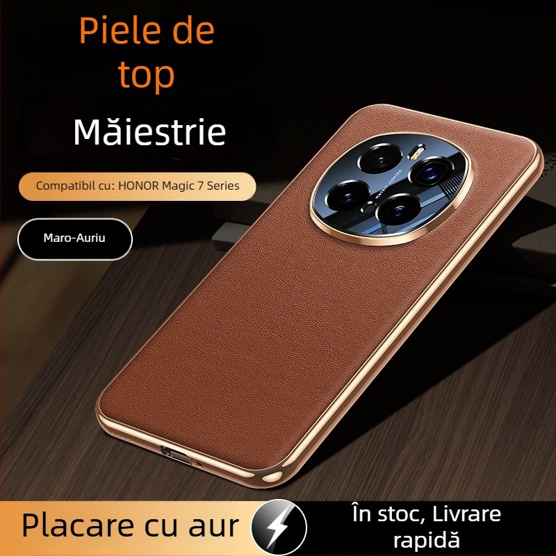 Carcasă din piele naturală pentru Honor Magic7, protecție completă a obiectivului, piele de vită de înaltă calitate, design luxos