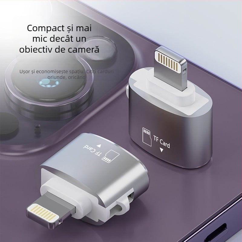 Cititor de carduri TF USB 2.0 Carcasă din aliaj de aluminiu, conexiune externă, suportă carduri TF, greutate 6 g