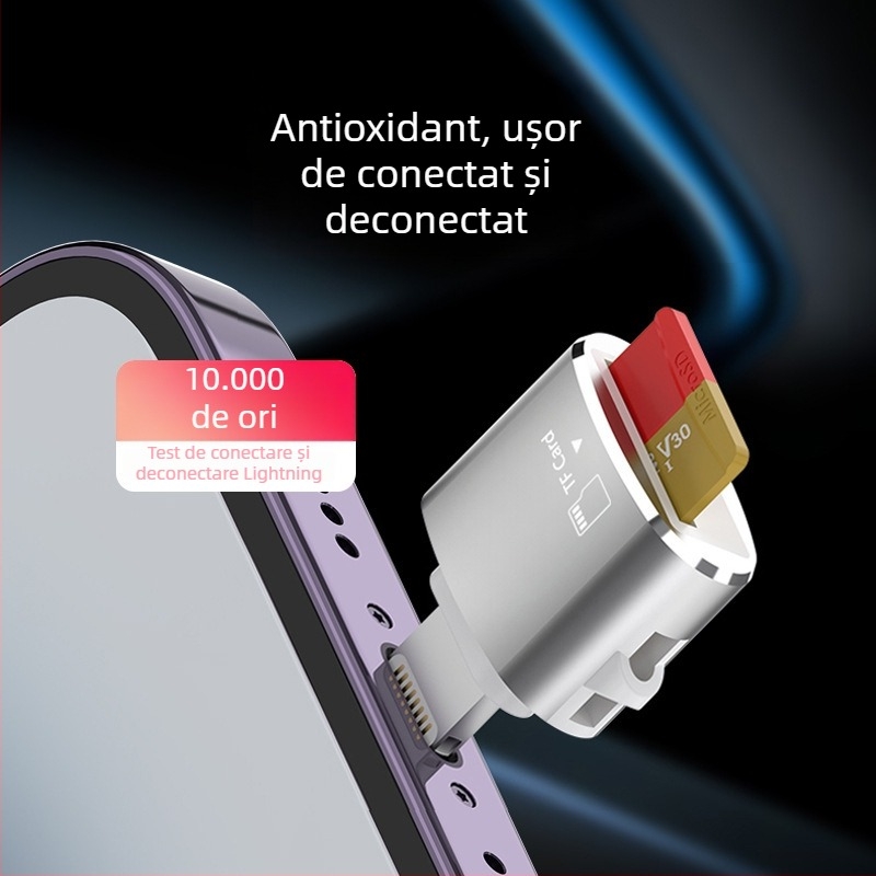 Cititor de carduri TF USB 2.0 Carcasă din aliaj de aluminiu, conexiune externă, suportă carduri TF, greutate 6 g