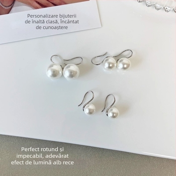 Cercei cu perle din scoică, formă geometrică, toamna 2025, stil dulce și modern pentru femei