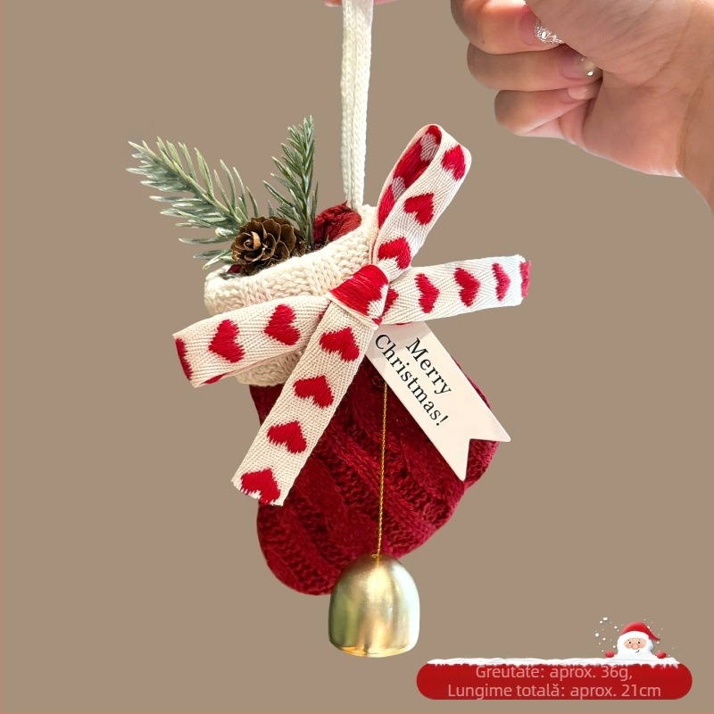 Șosetă de Crăciun lucrată manual din lână, cu modele inimă, picătură și clopot, ornament caricatural de înaltă calitate, origine Yiwu