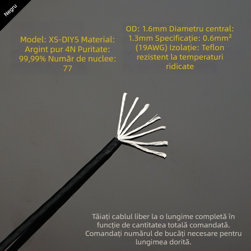 DIY5 Cablu de semnal audio din argint sterling pentru amplificator – 20g, nucleu și fire din argint