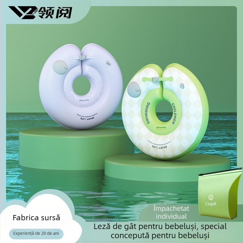 Inel de înot pentru bebeluși cu design desen animat, material PVC, umflare manuală, potrivit pentru piscină și parc acvatic