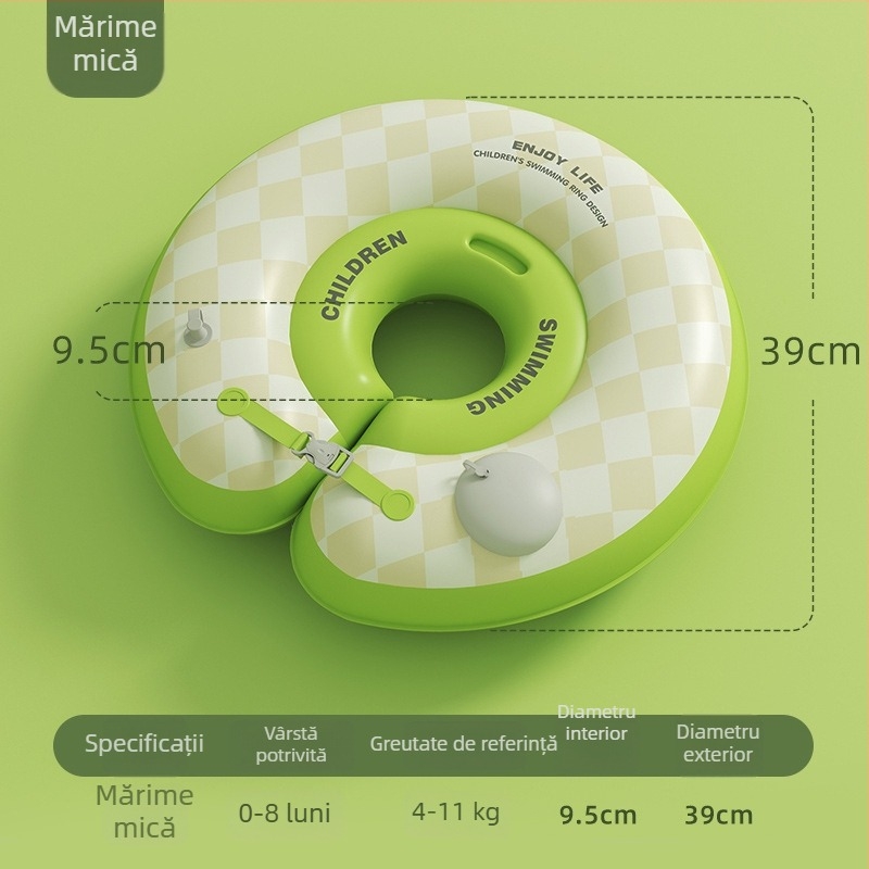 Inel de înot pentru bebeluși cu design desen animat, material PVC, umflare manuală, potrivit pentru piscină și parc acvatic