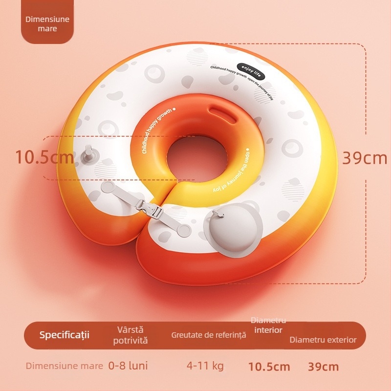 Inel de înot pentru bebeluși cu design desen animat, material PVC, umflare manuală, potrivit pentru piscină și parc acvatic