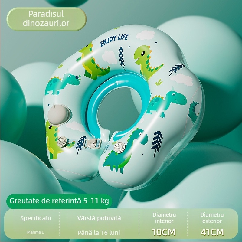 Inel de înot pentru bebeluși cu design desen animat, material PVC, umflare manuală, potrivit pentru piscină și parc acvatic