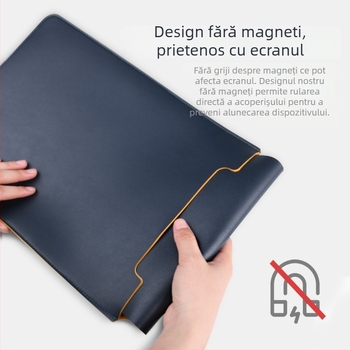 Husă Jin Hanqi pentru laptop din piele PU, impermeabilă, rezistentă la uzură, rezistentă la cutremure, cu buzunar intern pentru calculator