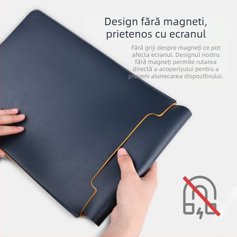 Husă Jin Hanqi pentru laptop din piele PU, impermeabilă, rezistentă la uzură, rezistentă la cutremure, cu buzunar intern pentru calculator