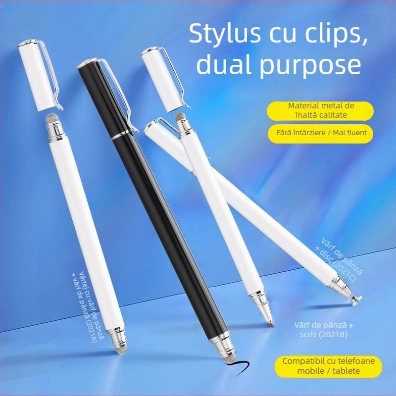 Tawecol stylus metalic capacitiv cu disc din pânză conductiv – compatibil Android/iOS, stilus universal pentru telefoane și tablete