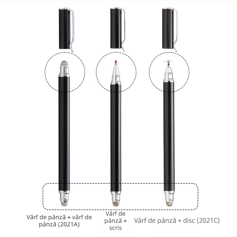 Tawecol stylus metalic capacitiv cu disc din pânză conductiv – compatibil Android/iOS, stilus universal pentru telefoane și tablete