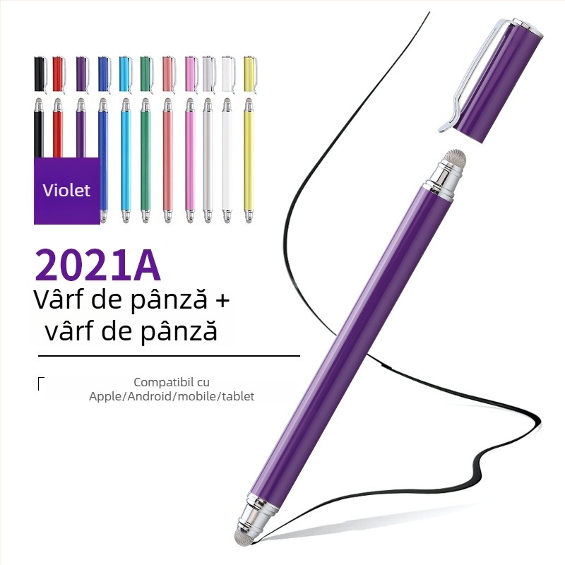 Tawecol stylus metalic capacitiv cu disc din pânză conductiv – compatibil Android/iOS, stilus universal pentru telefoane și tablete