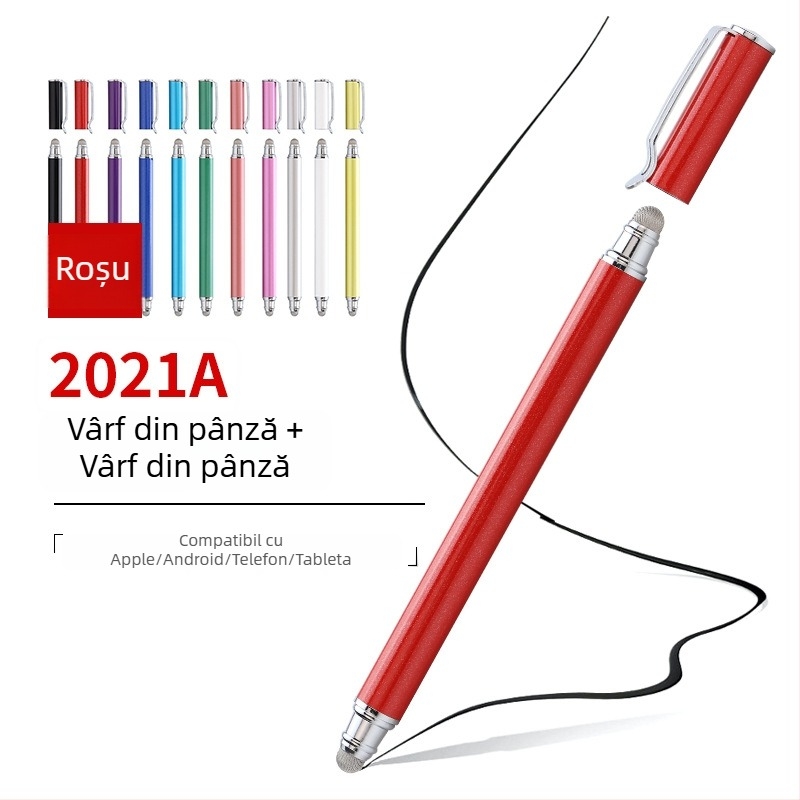 Tawecol stylus metalic capacitiv cu disc din pânză conductiv – compatibil Android/iOS, stilus universal pentru telefoane și tablete