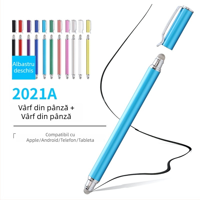 Tawecol stylus metalic capacitiv cu disc din pânză conductiv – compatibil Android/iOS, stilus universal pentru telefoane și tablete