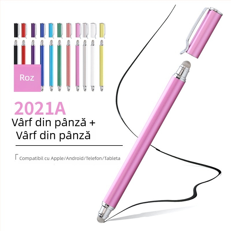 Tawecol stylus metalic capacitiv cu disc din pânză conductiv – compatibil Android/iOS, stilus universal pentru telefoane și tablete