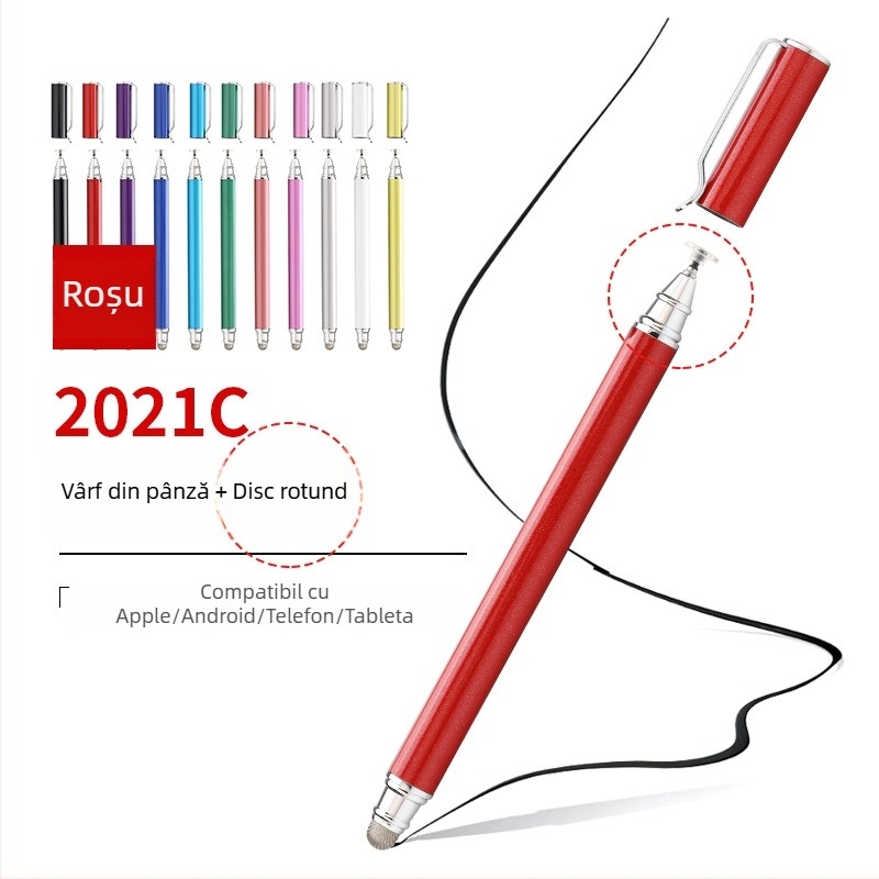 Tawecol stylus metalic capacitiv cu disc din pânză conductiv – compatibil Android/iOS, stilus universal pentru telefoane și tablete