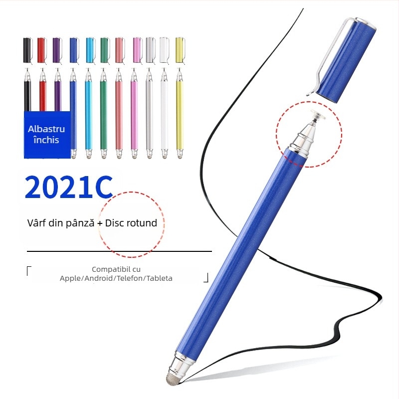 Tawecol stylus metalic capacitiv cu disc din pânză conductiv – compatibil Android/iOS, stilus universal pentru telefoane și tablete