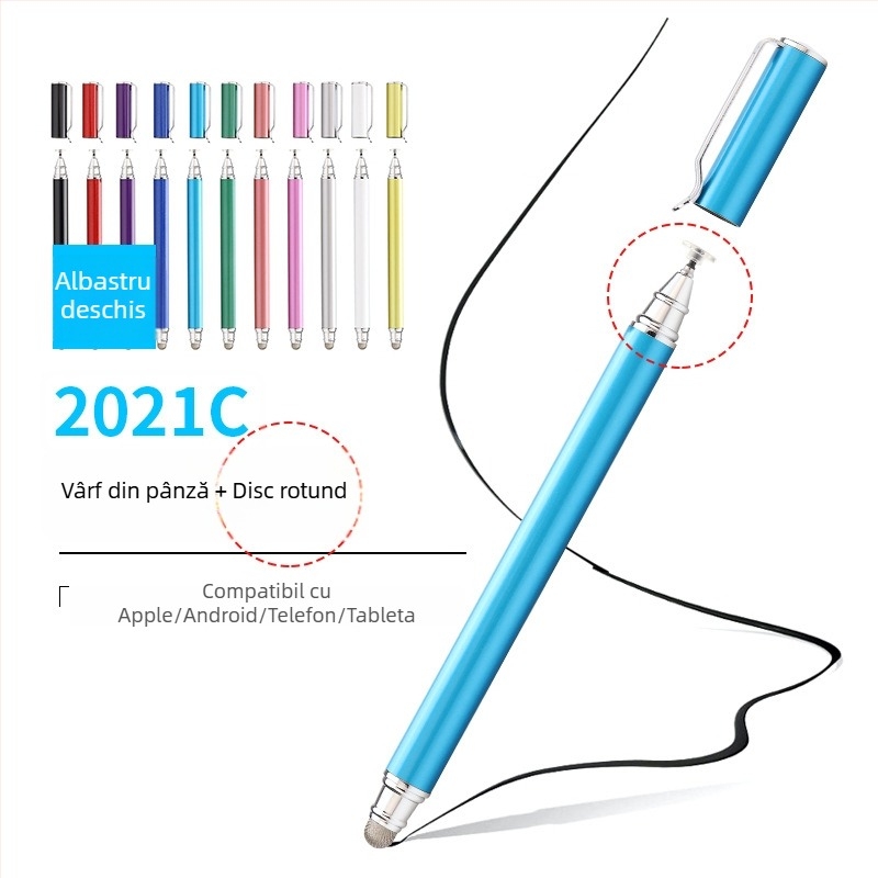 Tawecol stylus metalic capacitiv cu disc din pânză conductiv – compatibil Android/iOS, stilus universal pentru telefoane și tablete