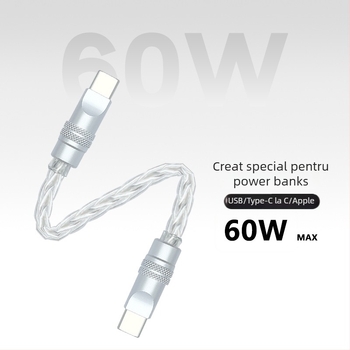 Cabl de date împletit din opt fire, cu cupru monocristalin placat cu argint — încărcare rapidă, compatibil cu iPhone16, Mate70, tablete și laptopuri