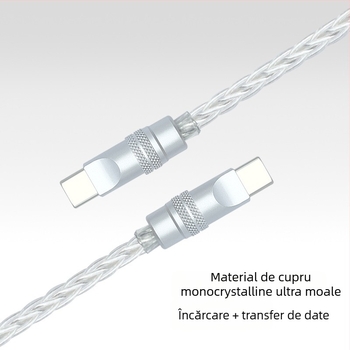 Cabl de date împletit din opt fire, cu cupru monocristalin placat cu argint — încărcare rapidă, compatibil cu iPhone16, Mate70, tablete și laptopuri
