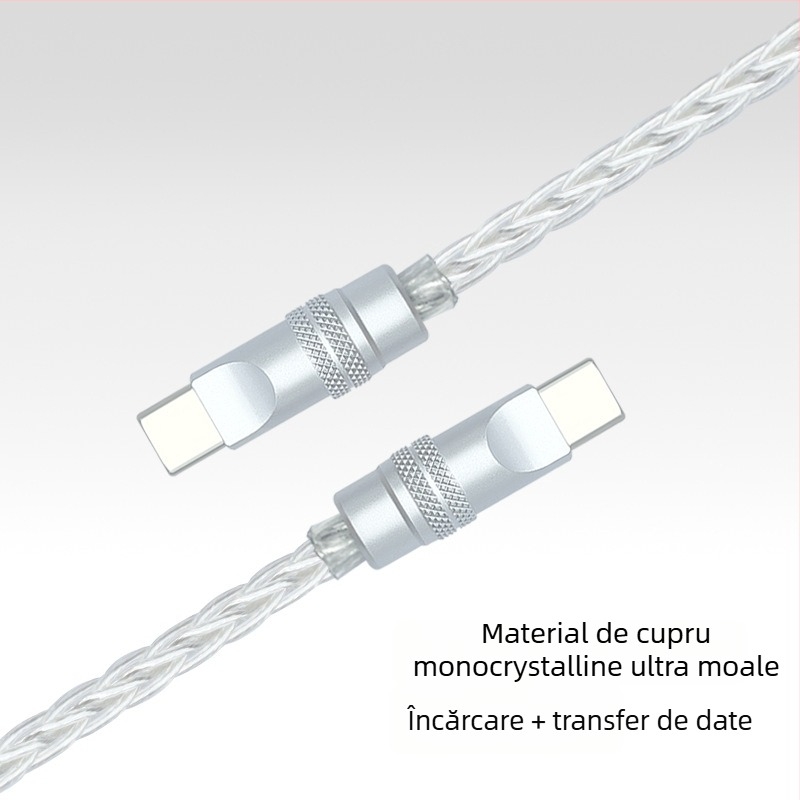 Cabl de date împletit din opt fire, cu cupru monocristalin placat cu argint — încărcare rapidă, compatibil cu iPhone16, Mate70, tablete și laptopuri