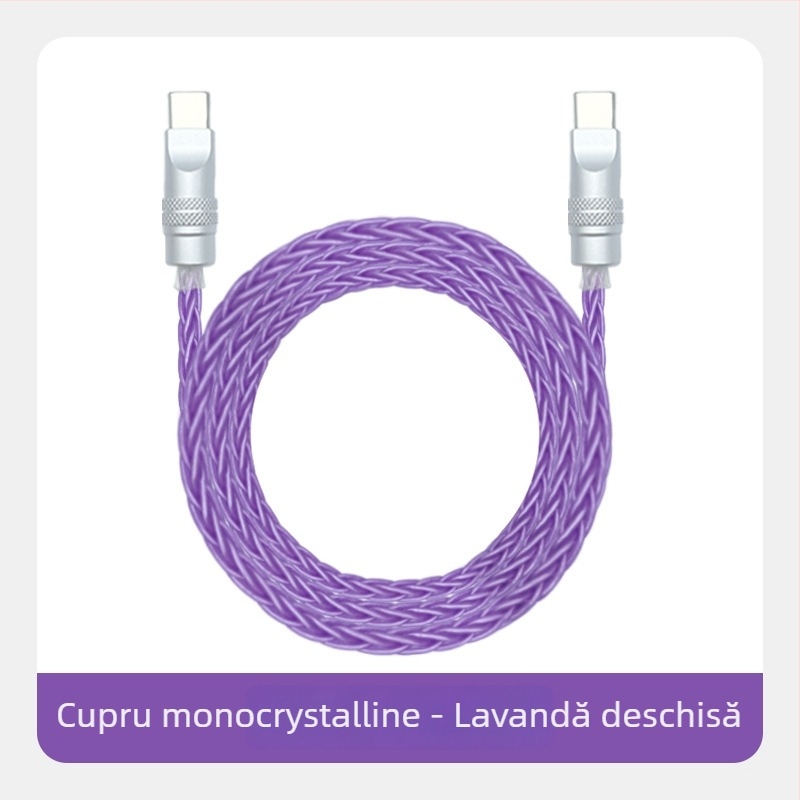 Cabl de date împletit din opt fire, cu cupru monocristalin placat cu argint — încărcare rapidă, compatibil cu iPhone16, Mate70, tablete și laptopuri