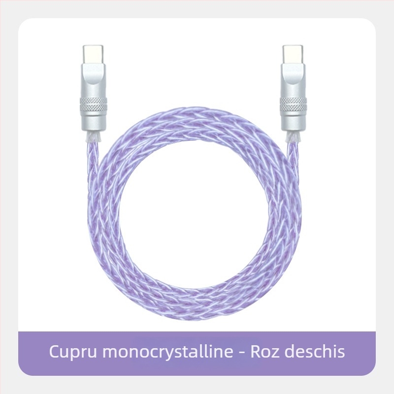 Cabl de date împletit din opt fire, cu cupru monocristalin placat cu argint — încărcare rapidă, compatibil cu iPhone16, Mate70, tablete și laptopuri