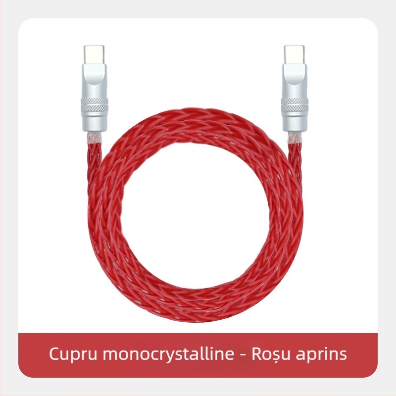 Cabl de date împletit din opt fire, cu cupru monocristalin placat cu argint — încărcare rapidă, compatibil cu iPhone16, Mate70, tablete și laptopuri