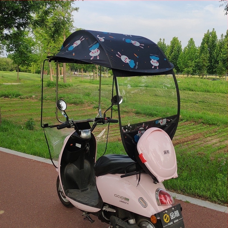 Acoperiș impermeabil pentru vehicule electrice: pentru biciclete electrice și motociclete, 14 arce din fibră de sticlă, țesătură TPE, deschidere manuală, UPF 30+