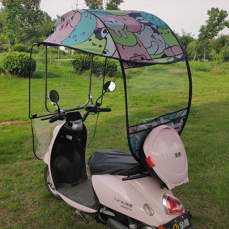 Acoperiș impermeabil pentru vehicule electrice: pentru biciclete electrice și motociclete, 14 arce din fibră de sticlă, țesătură TPE, deschidere manuală, UPF 30+