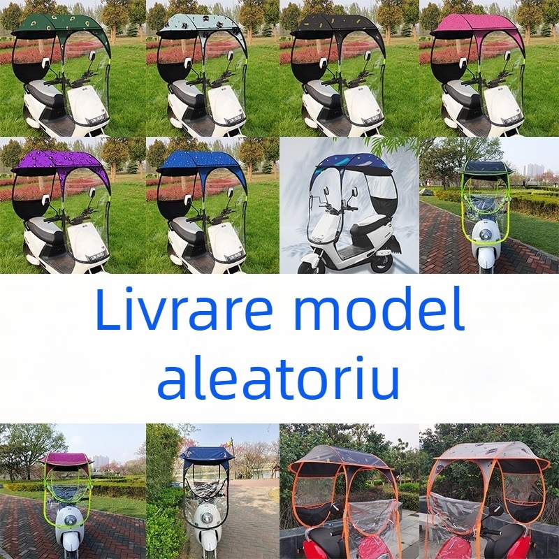 Acoperiș impermeabil pentru vehicule electrice: pentru biciclete electrice și motociclete, 14 arce din fibră de sticlă, țesătură TPE, deschidere manuală, UPF 30+