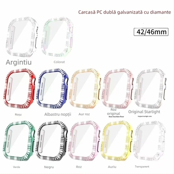 Apple Watch S11 generație electroplată cu diamante în două rânduri, husă integrată încrustată complet cu diamante, corp din PC și folie temperată pentru ecran, S10