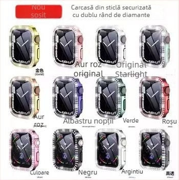 Apple Watch S11 generație electroplată cu diamante în două rânduri, husă integrată încrustată complet cu diamante, corp din PC și folie temperată pentru ecran, S10