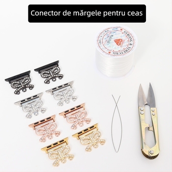 Conector cu design de perlă și fluture cu diamante pentru curea Apple Watch — Aisiwei, curea din plastic, închidere tip Snap, dimensiune interfețe personalizabilă