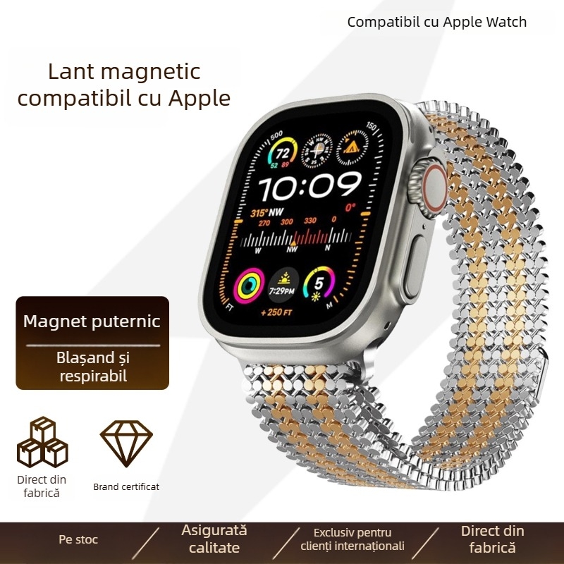 Brățară magnetică din oțel inoxidabil pentru smartwatch, lățime 20/22 mm, 30 g; compatibilă cu Apple Watch, Samsung, Huawei; stil modern